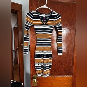 No Boundaries Striped Long Sleeve Dress - Black, White, and Brown